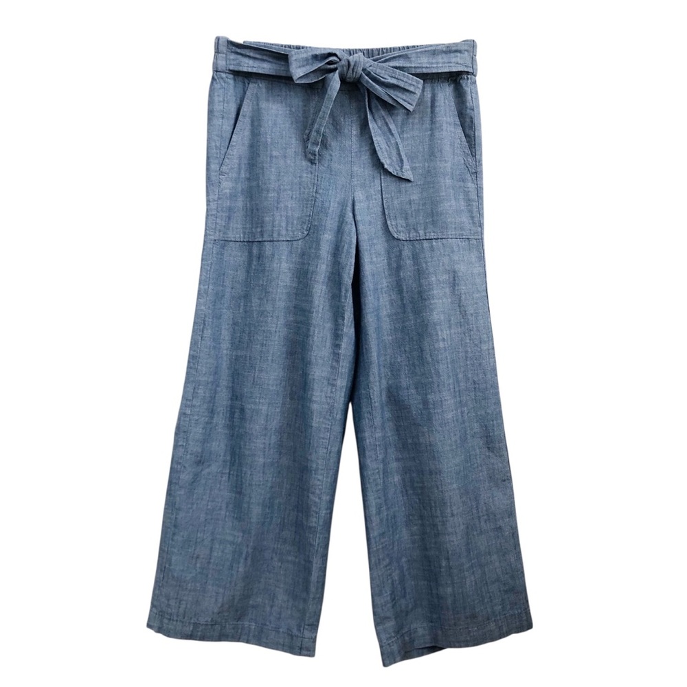 J. Crew | Chambray Wide Leg Tie Waist Cropped Pants Coastal